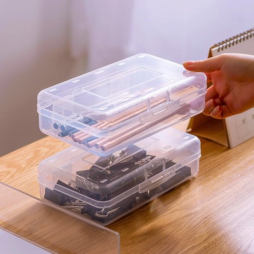Nuozme Plastic Translucent Pencil Box,Pencil Cases with Snap-Tight Lid for Pens, Pencils, School Supplies,Office Supplies, 1 Pack, Standard Size
