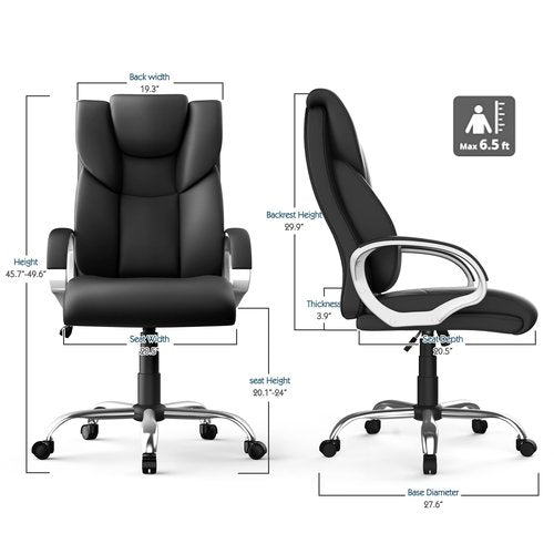 AYEASY Office Chair, Ergonomic Home Office Chairs Heavy Duty Leather Executive Chair, Big and Tall Office Chairs High Back Computer Gaming Chair with Arm Padded, with 360 Degree Swivel Wheels, Black