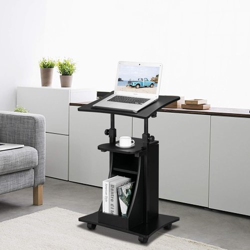 VINGLI Lectern Podium Stand, Mobile Height Adjustable Church Classroom Lecture, Portable Presentation Concert Podium, Reading or Laptop Desk with Edge Stopper, Black