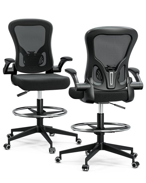 Frylr Office Drafting-Chairs Adjustable Height - Extended Height Office Chairs with Ergonomic Lumbar Support, Tall Desk Chair for Standing Desk, Counter Height Chair with 300 LB Capacity, Black