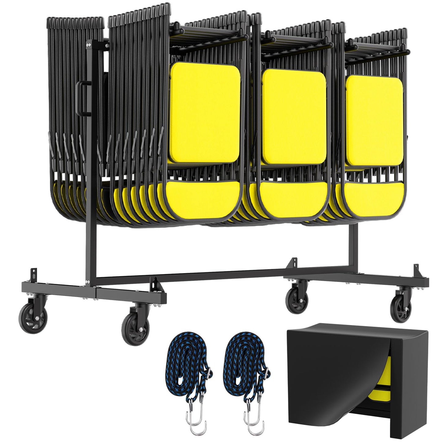 Folding Chair Cart, 500 LBS Capacity, Holds 42 Folding Chairs or 12 Tables, Heavy Duty Metal Rack with Outdoor Cover and 360° Rubber Locking Wheels
