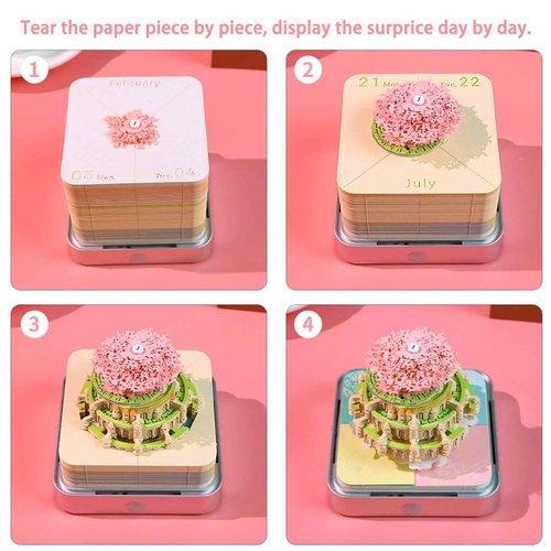 EMANNON Time Piece Calendar 2025, Time Piece Desk Calendar With LED Light, DIY Tear-Away Timepiece Calendar 3D Memo Pad Paper Carving Notepad