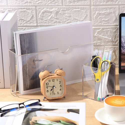 AmazingSpark 2 Pcs Magnetic File Holder and 2 Pcs Magnetic Dry Erase Marker Organizer Clear Acrylic Rack for Whiteboard Documents Cabinets Magazines Office