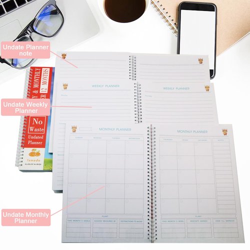 8.5"×11" Undated Weekly Planner, 158 Pages Non Date Monthly Planner Weekly To Do List Notepad with Goals & Note, A4 Large Blank Monthly Planners for Women Men Homeschool Office Supplies