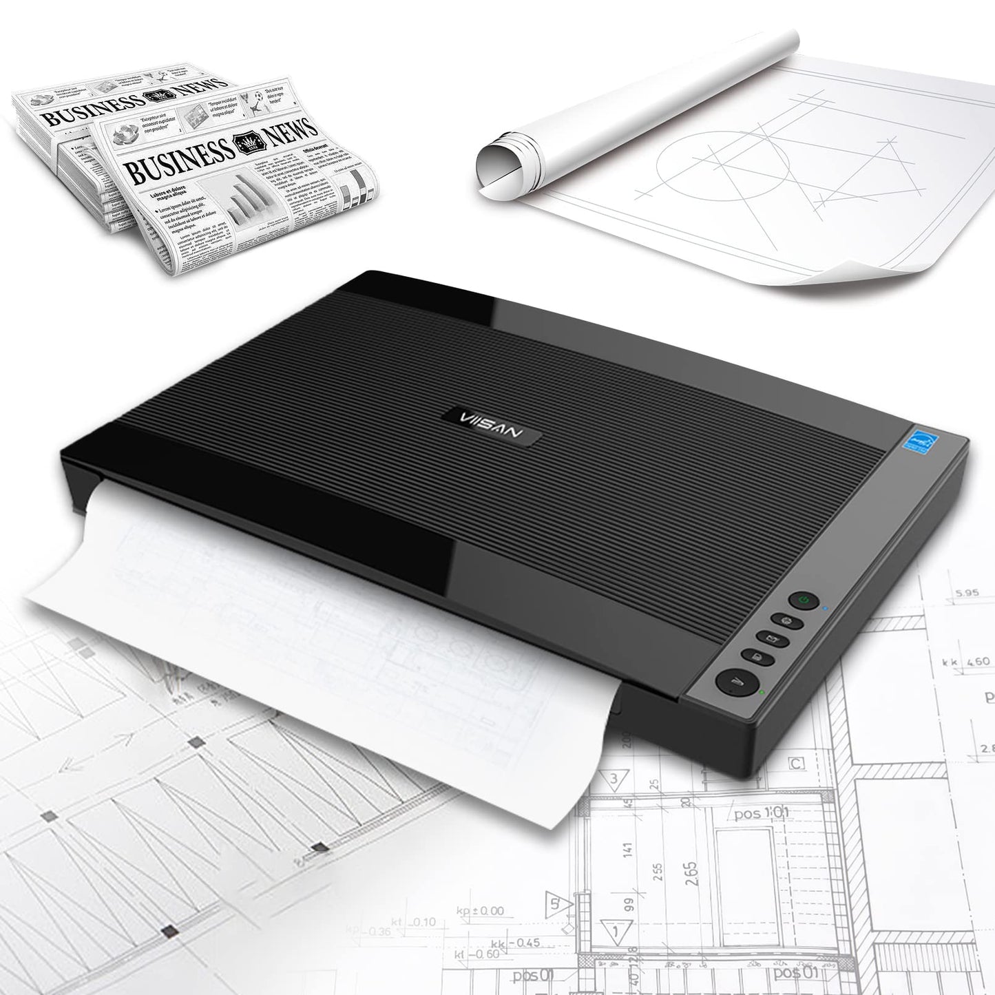 VIISAN 3120 A3 Flatbed Scanner, 1200 DPI, CIS Sensor, Scan 11.7" x 16.7" in 8 sec, Frameless, Auto-Scan, Document & Photo & Book Scanner, Design for Library, School and Soho. Supports Windows & Mac