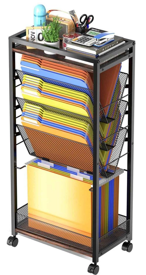 8 Tier Rolling Cart Work As Office File Cart Organization,Teacher Cart,Mobile Bookshelf Carts Or Hanging File Folders on Lockable Wheels,Paper Letter Storage for Home Office, School