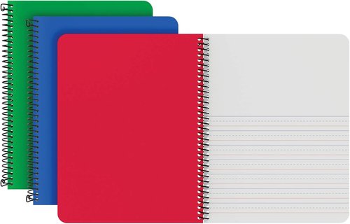 Oxford Primary Spiral Notebooks - Durable Writing & Drawing Journals for Kids | 80 Sheets, 3 Pack, Blue/Green/Red