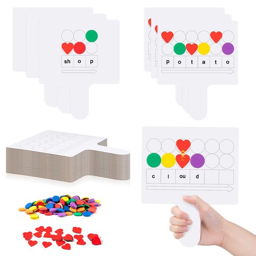 Lincia 25 Pcs Elkonin Box Phonemic Awareness Game - Magnetic Dry Erase Paddle Boards with Circle & Heart Magnets for Speech Therapy Phonics Preschool Science of Reading Classroom Must Have