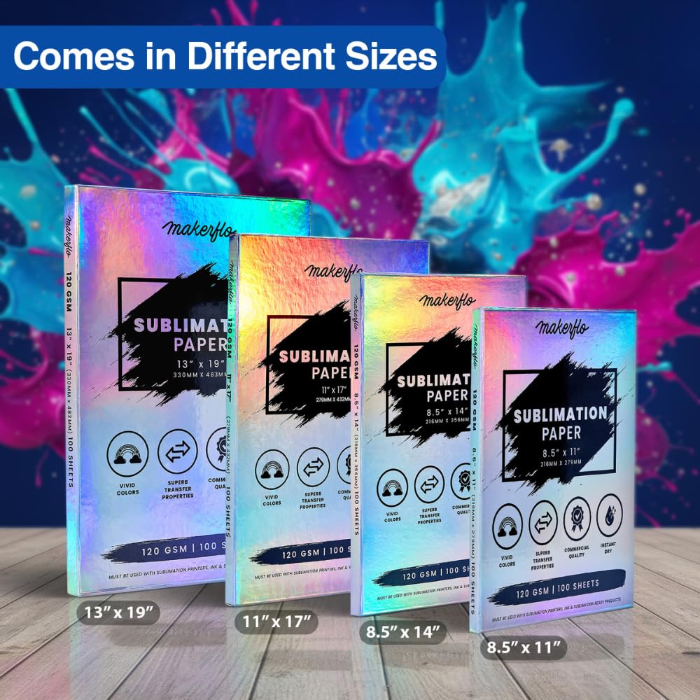 Makerflo Sublimation Paper 8.5 x 11 Inch 100 Sheets, Heat Transfer Sublimation Paper For Tumblers T-Shirts Phone Case Mugs, Printable Stickers Gifting Christmas DIY Enthusiast