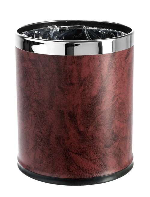 Brelso 'Invisi-Overlap' Open top Leatherette Trash Can, Small Office Wastebasket, Modern Home Décor, Round Shape (Burgundy)