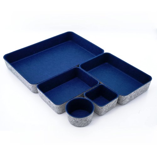 Welaxy Office Desk Drawer Organizer Trays felt Storage bins Paper Letter trays Document File Papers Magazines Sorter Organizing box round 5 piece(Navy )