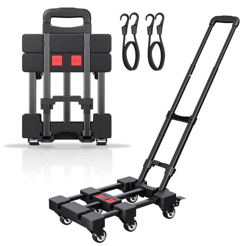 Ganweetech Folding Hand Truck, 500 LB Portable Dolly Cart Heavy Duty Luggage Cart with 6 Wheels & 2 Ropes for Travel, Moving, Shopping