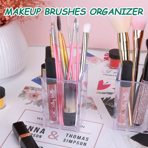 AFOROEOA 10 Pack Clear Acrylic Pen Holder Makeup Brush Holder Desktop Pencil Organizer Acrylic Pencil Cup Stationery Organizer Accessory for School Makeup Desk Office Pen Organizer