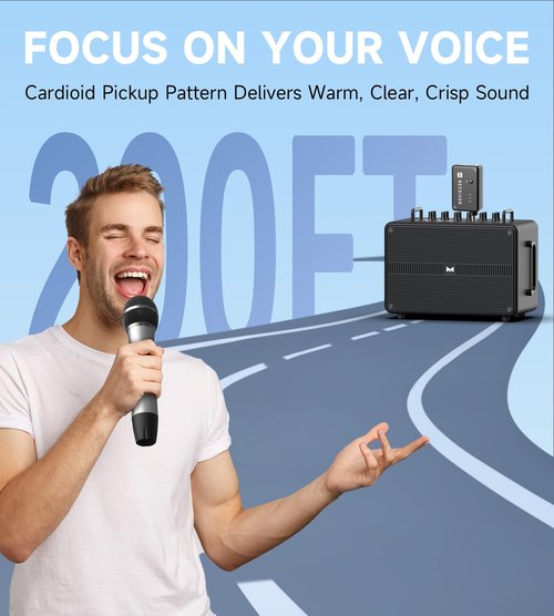 Wireless Microphones, Wireless Microphone with One-to-One Chip Connection, 40H Duration, 200 FT Distance Receiving, Semi-Metallic tube Microphone for Singing, Video Recording, YouTube, Home Party
