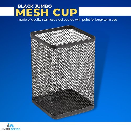 1InTheOffice Pencil Cups for Desk, Jumbo Pencil Holder, Stackable Wire Mesh Jumbo Pencil Holder, Matte Black 2 pack