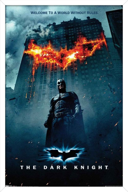 Trends International DC Comics Movie - The Dark Knight - Batman Logo on Fire One Sheet Wall Poster, 22.375" x 34", White Framed Version
