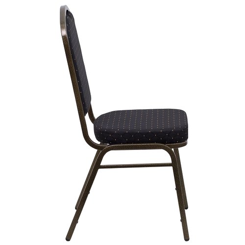 EMMA + OLIVER Crown Back Banquet Chair, Black Patterned Fabric/Gold Vein Frame