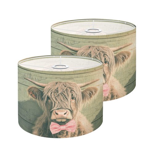 Sage Green Lampshades Farmhouse Lamp Shades set of 2 Charming Highland Cow Vibrant Pink Bow Tie Light Shade for Table Lamps Floor Lamps Drum Lamp Shades Pendant Light Shade Replacement
