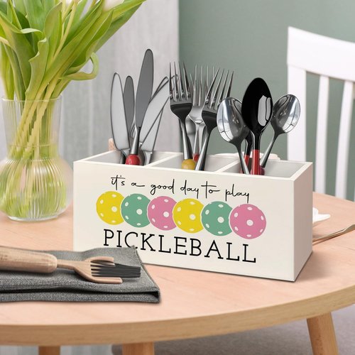 AQYIP Pickleball Gifts Wooden Pen Pencil Holder for Desk Accessories, Pickle Ball Gifts, Gift for Pickleball Lovers Women Wood Makeup Brush Toothbrush Holder Organizer for Vanity Bathroom