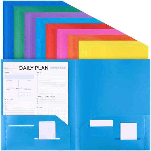 Cholemy 72 Pcs Plastic Folders with 2 Pockets 11.6 x 9.4 Inch Heavy Duty Colored Pocket Folders Fit Letter Size Paper Bulk for School Office Home Business (Classic Color)