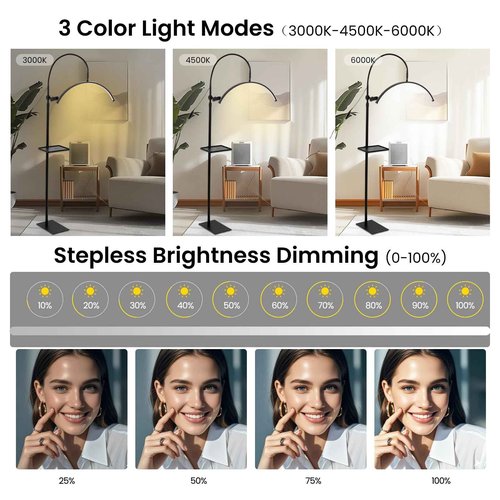Lash Light for Eyelash Tech,LED Half Moon Floor Lamp for Esthetician, Tattoo Artists,Nail Tech, Skincare Adjustable Brightness and Height Esthetician Light with Phone Holder and Tool Tray