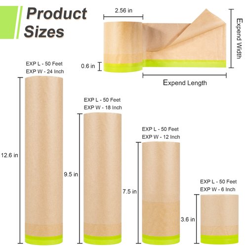 MyLifeUNIT Masking Paper, 10 Pack Masking Film with Tape for Automotive Painting Covering