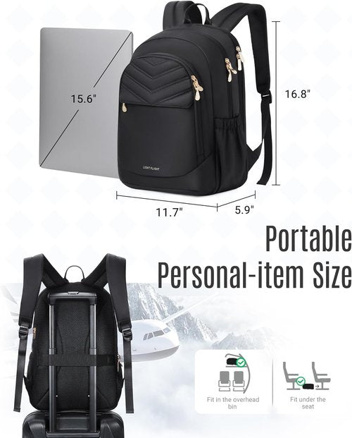 LIGHT FLIGHT Travel Backpack - 15.6" Laptop Bag with USB Charging, Water Resistant, Black