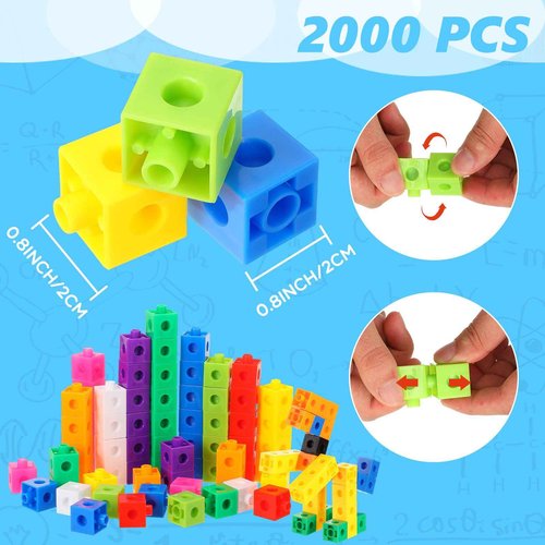 Jenaai 2000 Pieces Linking Cubes for Math Counting Cubes, Colorful Plastic Counting Blocks, Math Manipulatives Classroom Learning Supplies for Preschool Kindergarten Games