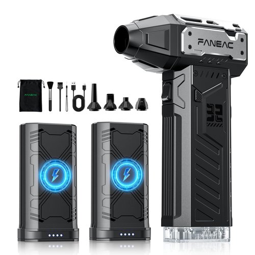 FANEAC Electric Air Duster, Ultra-Powerful Compressed Air Duster, 2 x Battery-Pack, 3-Gear Speed, 150,000 RPM BLDC Brushless Motor, for Keyboard, Computer, House, Indoor and Outdoor