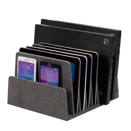 MobileVision Executive Dark Gray Device Organizer for Smartphones, Tablets and Laptops, 7 Slots with Extra Wide Slots for Laptops