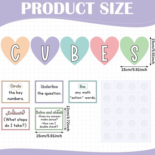 Mooliwe 10 Pcs Math Bulletin Board Set for Classroom Cubes Math Poster Back to School Bulletin Board Keywords Paper Cutouts Problem Solving Poster for 2025 New School Years Wall Elementary Preschool