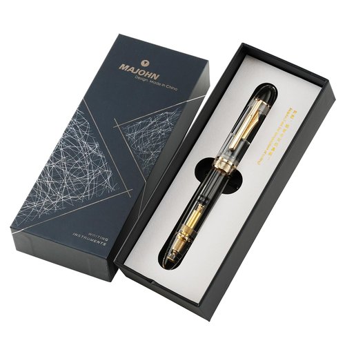 erofa Majohn P140 Fountain Pen O.8 Medium Nib, Piston Fill Large Capacity Transparent Acrylic Writing Gift Pen with Box