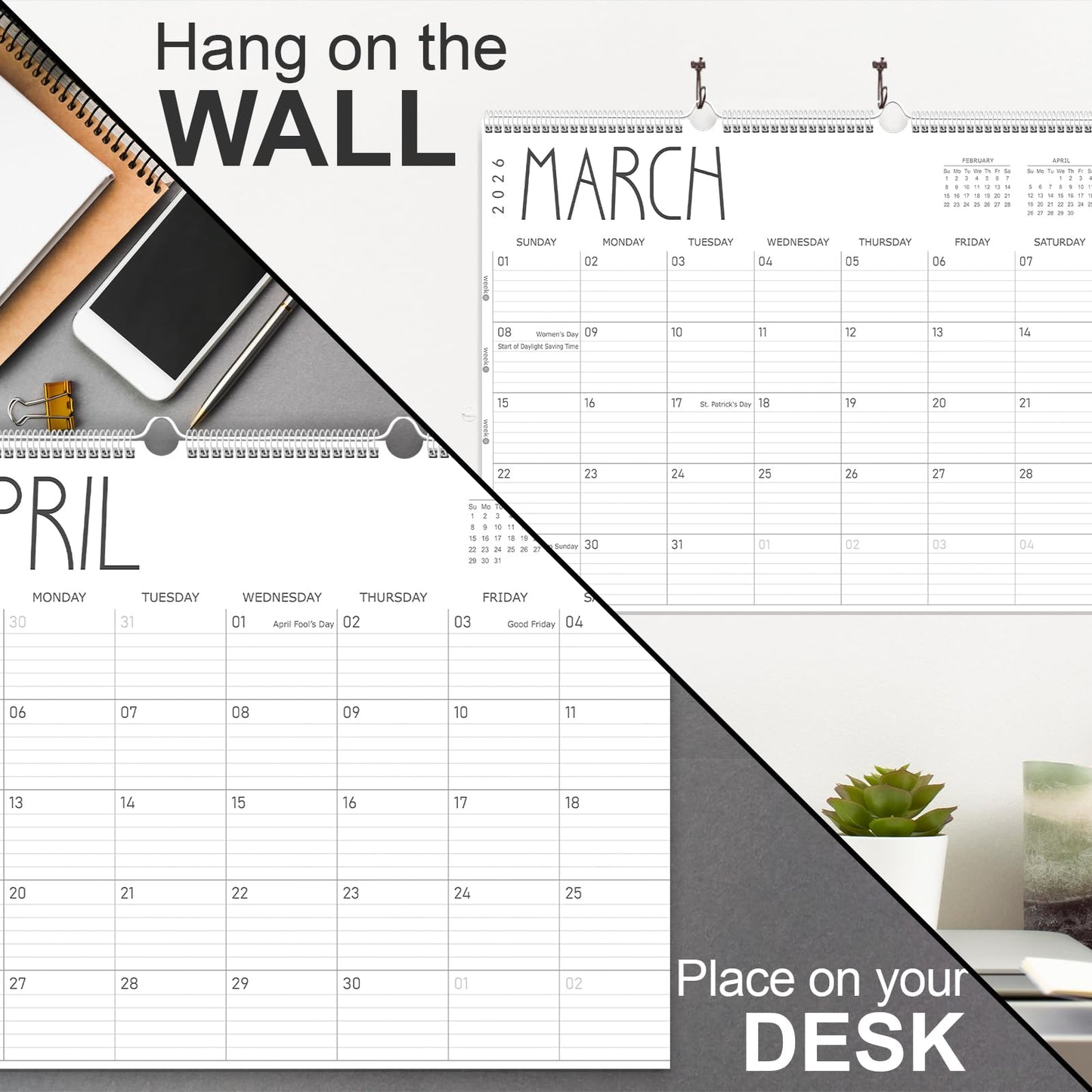 GuassLee Wall Calendar 2026-2027, 24-Month Wall Calendar Runs from January 2026 until December 2027,14" X 11" Hanging Monthly Planner with Thick Paper, Ruled Blocks for Home School Office Organizing