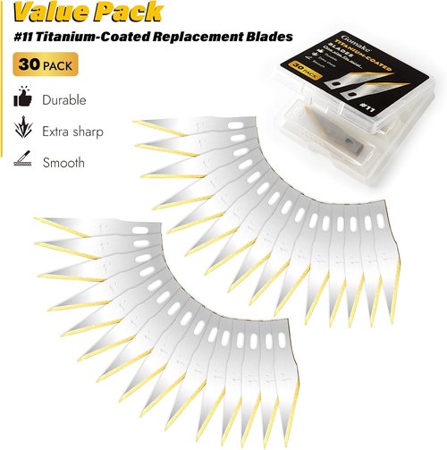 Gomake Exacto Knife Blades - #11 Titanium Coated Replacement Blades for Precision Cutting | 30 Pack