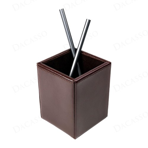 Dacasso Dark Brown Bonded Leather Pencil Cup Holder - Luxury Executive Decor and Office Accessory Desk Surface Protector