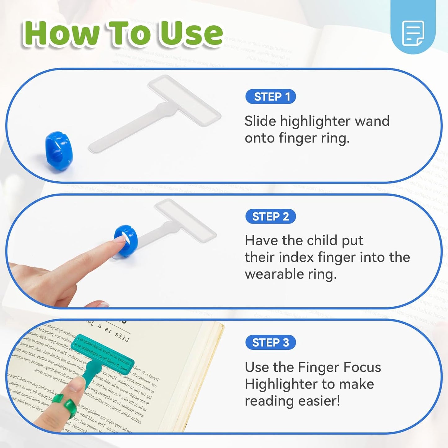 Skiennix Guided Reading Strips - 8Pcs Finger Trackers for Dyslexia & ADHD | Reading Tools with Rings