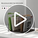 Becomrock Rustic Brown 5-Section Vertical Desk File Organizer with Wooden Base & Metal Mesh