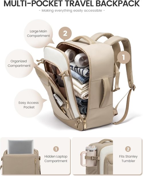 LOVEVOOK 40L Travel Backpack - Waterproof Carry-On Bag for 15.6" Laptop | Airline Approved with 2 Packing Cubes