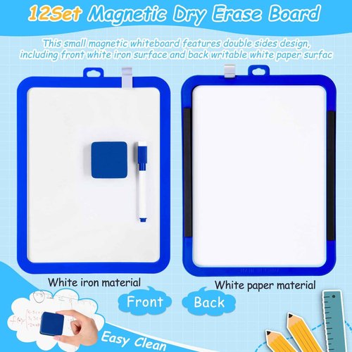 Lincia 36 Pcs Mini Magnetic Dry Erase Whiteboard Kit Include 12 Magnetic Whiteboard 8.5'' x 11'' with 12 Markers and 12 Erasers Small White Board for Christmas Operation Back to School(Bright Colors)