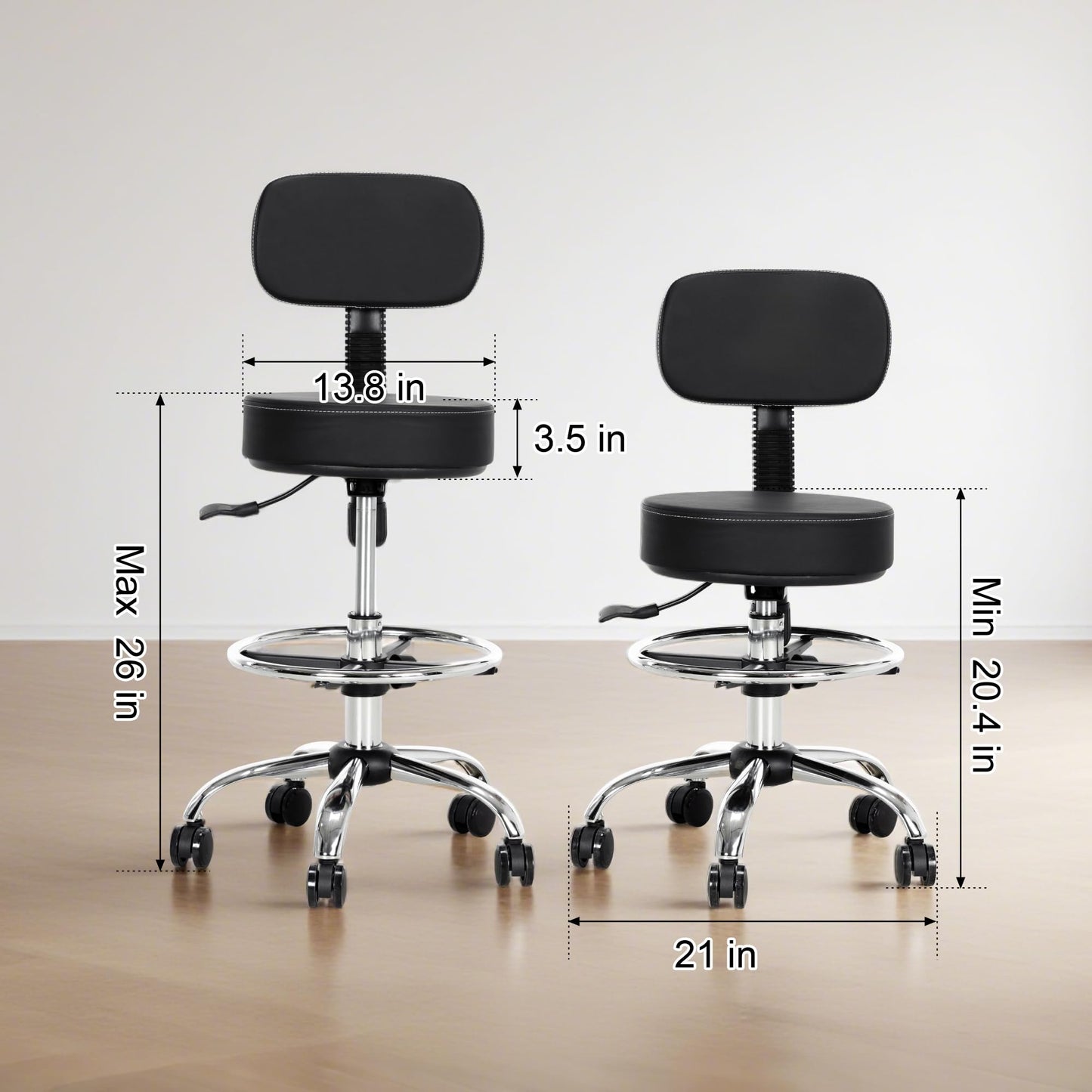 Frassie Drafting Chair Stool with Back Support Height Adjustable Salon Bar Rolling Stool with Footrest Ring Comfy Swivel Task Home Desk Chairs (1)