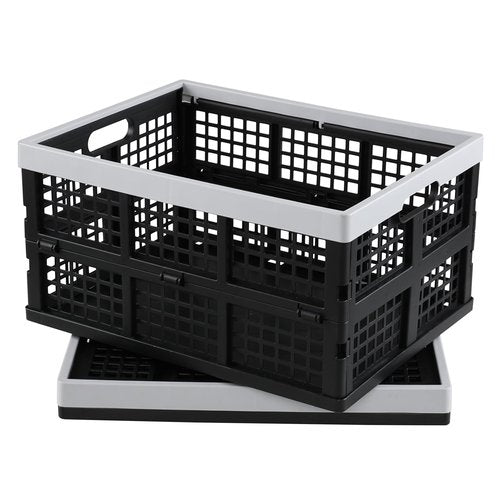 Qskely 2-Pack 34 L Plastic Collapsible Storage Crate, Stacking Folding Crates