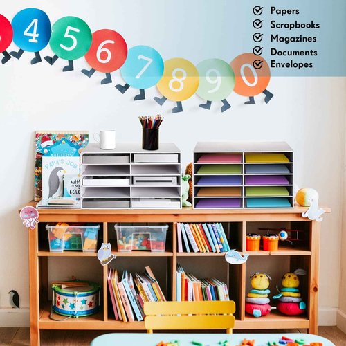Fuutreo 3 Pcs Classroom Paper Storage Organizer Construction Paper Storage Desktop Mailbox File Sorter Sturdy Cardboard Literature Organizer for Home Office School White 19.7 x 12.4 x 11.8 Inch