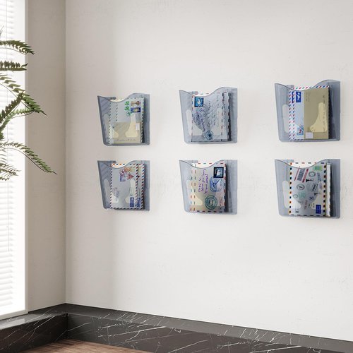 PAG-Mass 6 Pocket Wall File Organizer, Plastic Hanging File Holder, Wall Mount Paper Organization, Gray