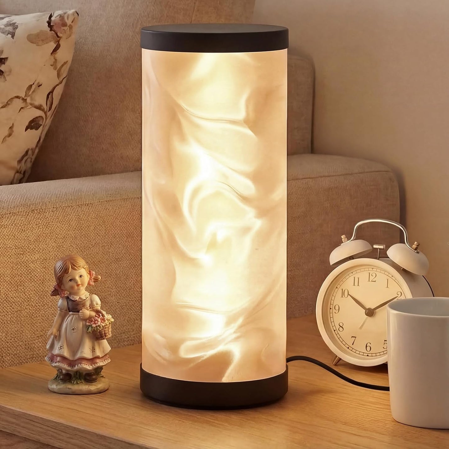 WORLD WIN Prism Glow Table Lamp - Dimmable USB Control Bedside Light | 3 Color Temperatures, Modern Design (Water Ripple, Black)