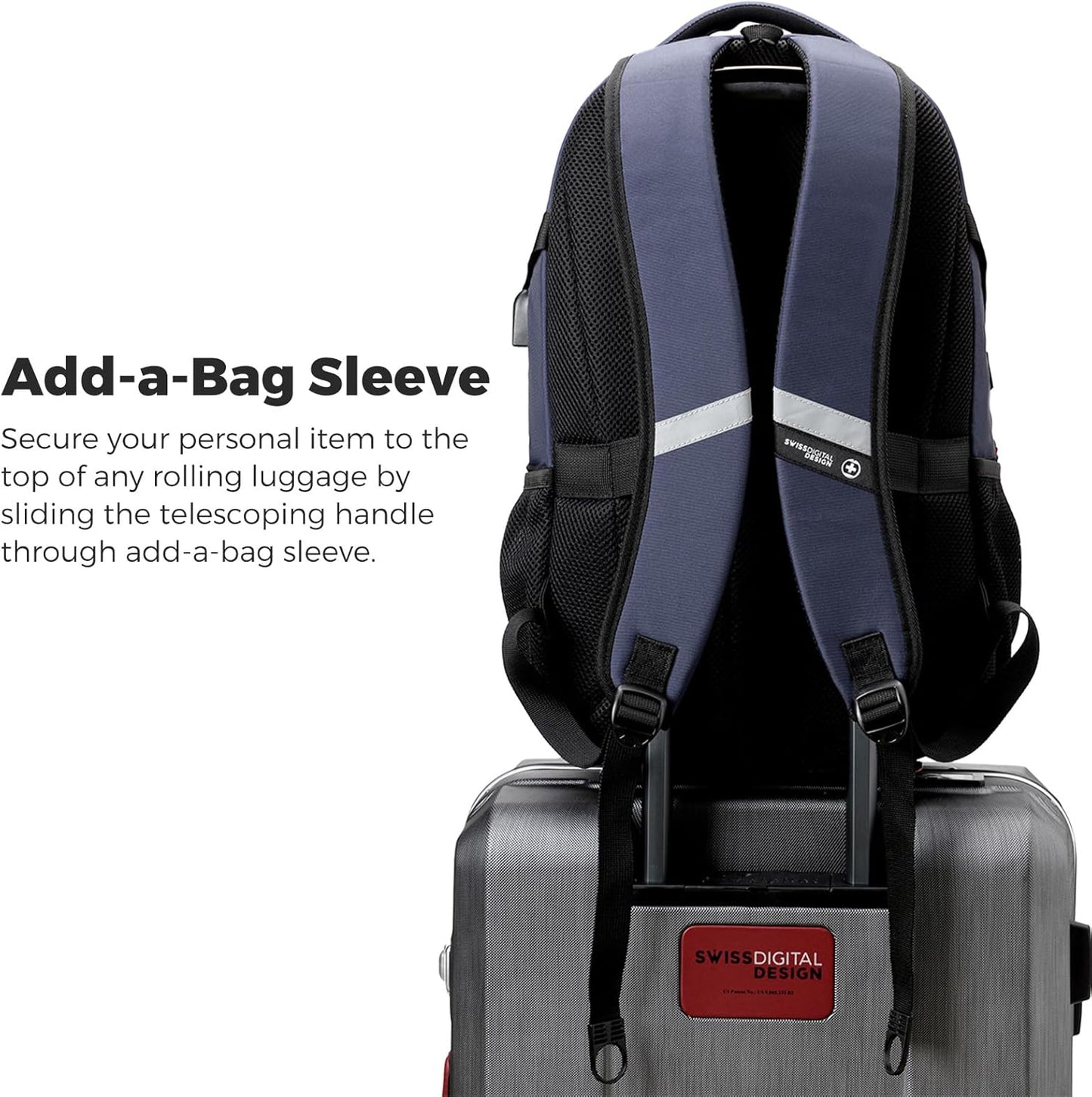 Swissdigital Laptop Backpack - USB Charging Port, Fits 15.6" Laptops, 31L Travel Bag for Men, Blue/Black | Water-Repellent SD803-12