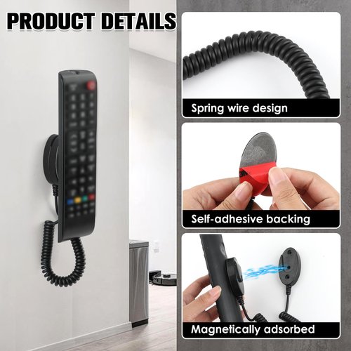 Magnetic Remote Leash Control Holder with Security Cable, Retractable Tidy Anti-lost Rope Organizer Easy Installation Stable Suitable for Projector TV Fan and Air Conditioner Remotes (4Pcs Black, L)