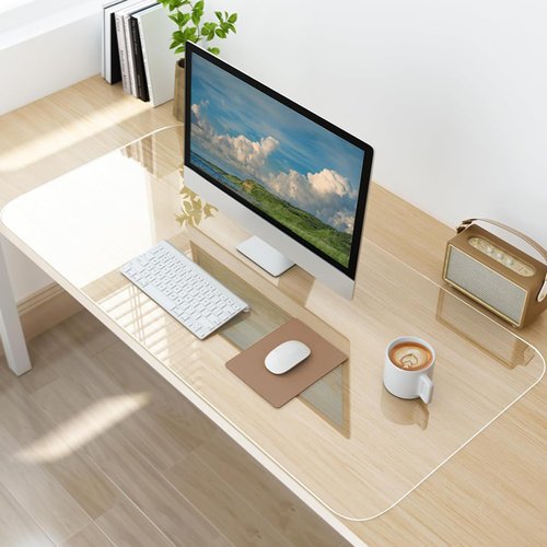 LBJFYHJN Clear Desk Mat, Non-Slip PVC Desk Protector Mat with Round Edge, Heat Resistant & Waterproof Clear Desk Writing Mat for Home and Office (39.4''*19.7'')