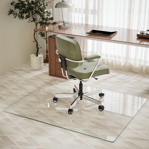 ZENOMIRRIS 46"x55" Glass Chair Mat for Carpet - Tempered Glass Floor Mat Heavy Duty Hard Floor,1/5" Thick Clear Office Chair Mat Computer Floor Mat with 4 Anti-Slip Pads