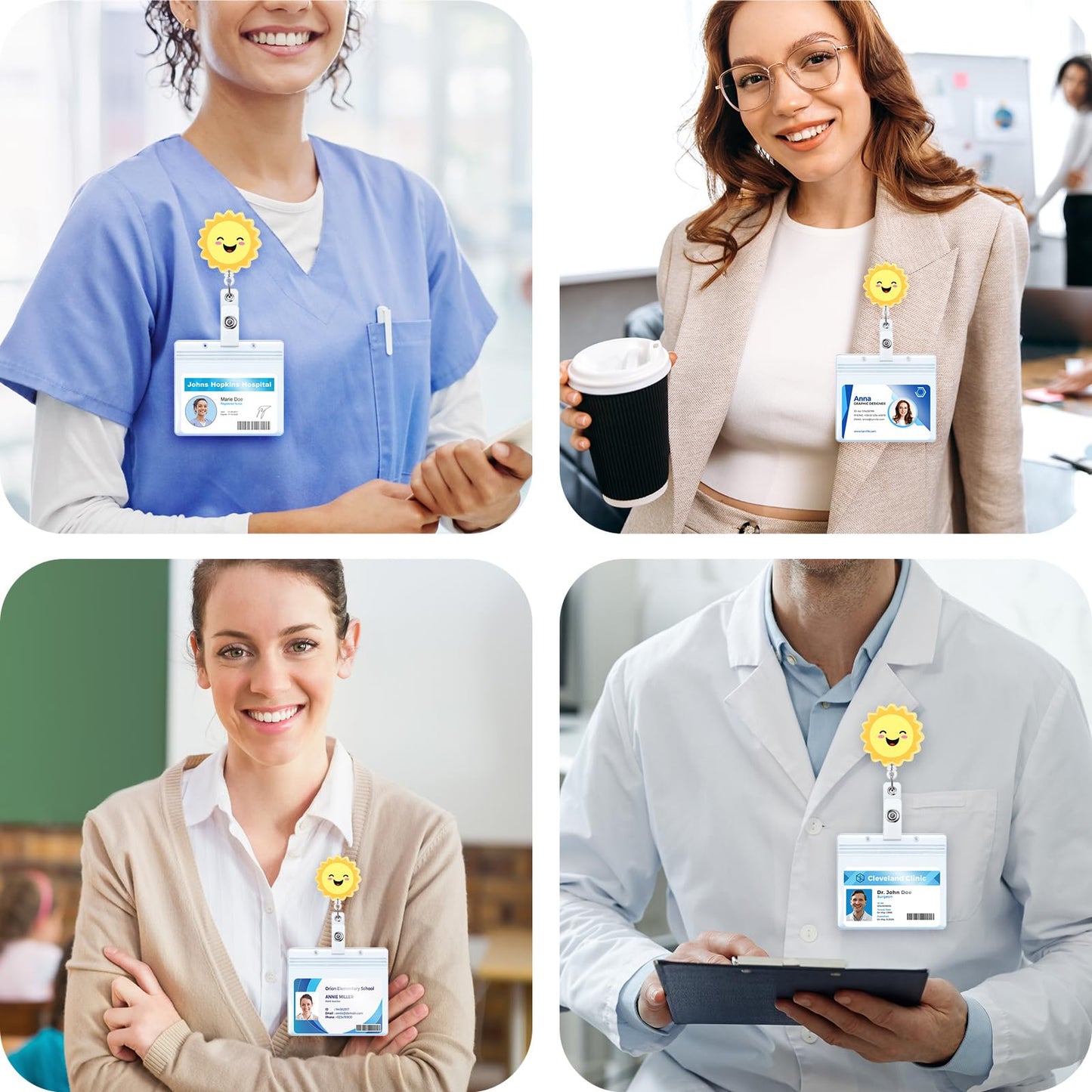 Funny Sun Nurse Badge Reel, Cute Happy Sunshine Retractable ID Pediatric Badge Holder, Name Tag Badge Buddy for RN LPN CNA MA Peds Surg OB/GYN Nurse Nursing Student Teacher Medical Social Worker Gifts