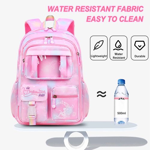 6Pcs Kawaii Backpack Set for Girls, Cute Pink Lightweight Daypack Kids Bookbag Large Capacity Laptop Bag, 17in Gradient Double Shoulder Backpack with Portable Lunch Bag(Purple)
